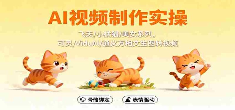 AI视频制作实操,飞天/小橘猫/美女系列,可灵/ViduAl/通义万相文生图转视频-有道网创