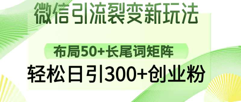 （14451期）微信引流裂变新玩法：布局50+长尾词矩阵，轻松日引300+创业粉-有道网创