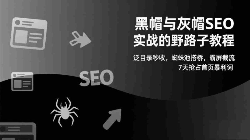 （17125期）黑帽与灰帽SEO实战的野路子教程：泛目录秒收，蜘蛛池搭桥，霸屏截流，7天抢占首页暴利词-有道网创