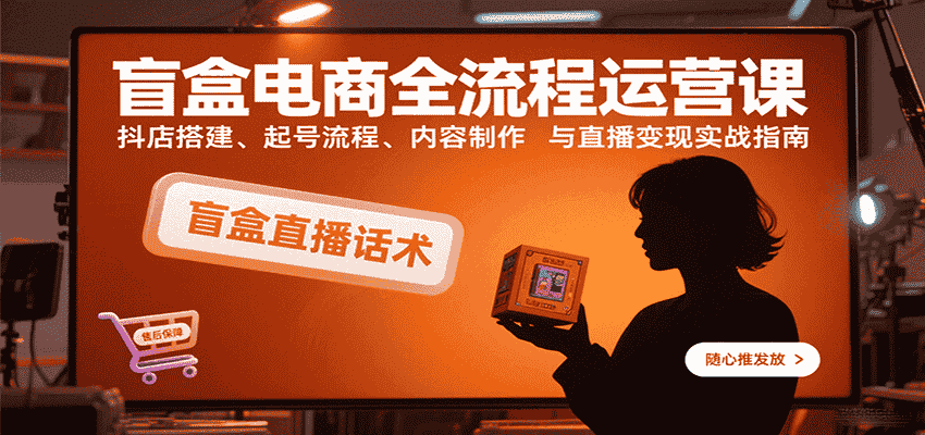 盲盒电商全流程运营课：抖店搭建、起号流程、内容制作与直播变现实战指南-有道网创