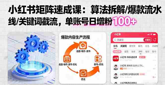 （16231期）小红书矩阵起号速成课：算法拆解/爆款流水线/关键词截流 单账号日增粉100+-有道网创