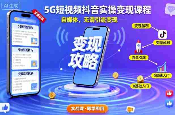 5G短视频抖音实操变现课程，自媒体，无谓引流变现-有道网创