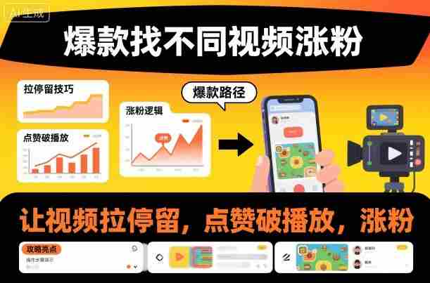 爆款找不同视频涨粉，让视频拉停留，实现点赞，破播放，涨粉-有道网创