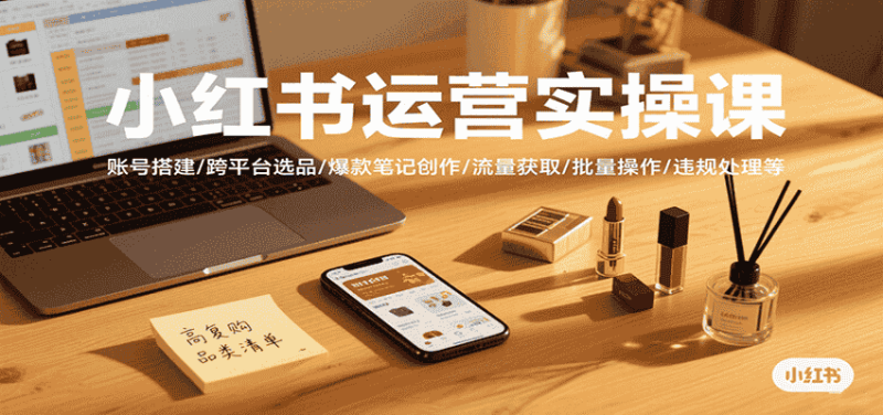 小红书运营实操课，账号搭建/跨平台选品/爆款笔记创作/流量获取/批量操作/违规处理等-有道网创