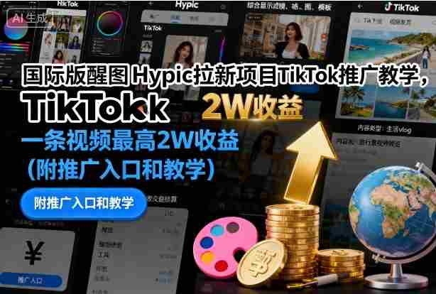 国际版醒图Hypic拉新项目TikTok推广教学，一条视频最高2W收益（附推广入口和教学）-有道网创