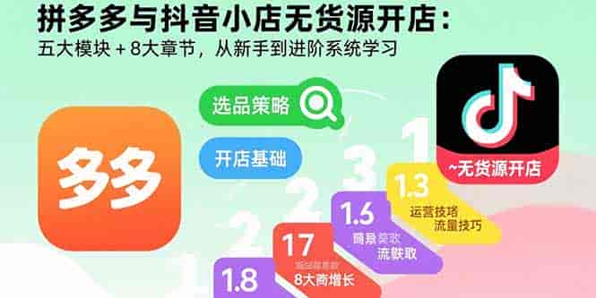 （15805期）拼多多与抖音小店无货源开店：五大模块+8大章节，从新手到进阶系统学习-有道网创