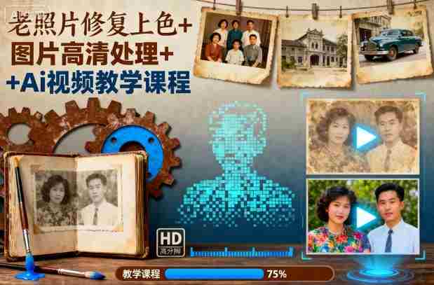 老照片修复上色+图片高清处理+Ai视频教学课程-有道网创