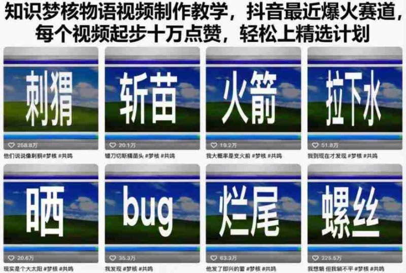 知识梦核物语视频制作教学，抖音最近爆火赛道，每个视频起步十万点赞，轻松上精选计划-有道网创