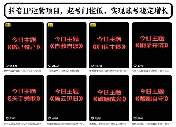 抖音IP运营项目，抖音今日主题玩法，起号门槛低，实现账号稳定增长-有道网创