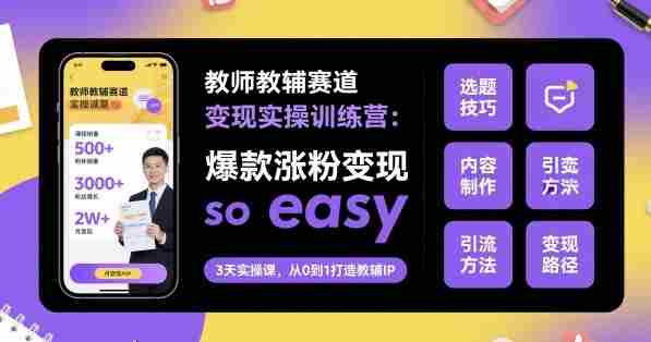 教师教辅赛道变现实操训练营,爆款涨粉变现so easy-有道网创