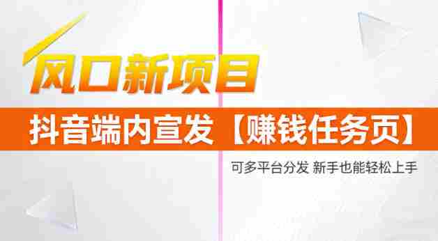 风口新项目,抖音端内宣发【賺钱任务页】,可多平台分发,新手也能轻松上手-有道网创