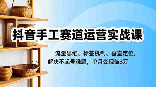（16667期）抖音手工赛道运营实战课，流量思维、标签机制、垂直定位，解决不起号难题，单月变现破3万-有道网创