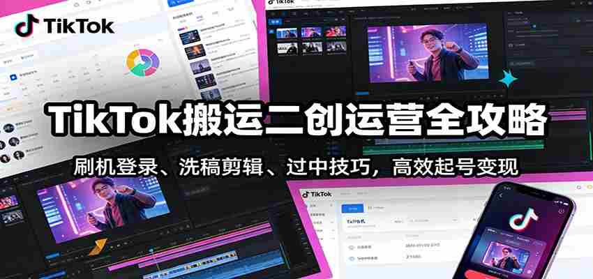 TikTok搬运二创运营全攻略：刷机登录、洗稿剪辑 、过中技巧，高效起号变现-有道网创