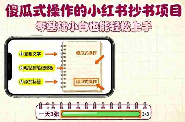 傻瓜式操作的小红书抄书项目，会复制粘贴就行，零基础小白也能一天3张-有道网创