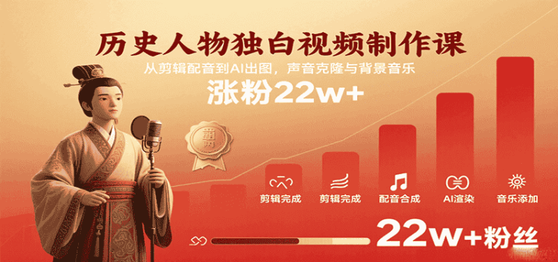 历史人物独白视频制作课，从剪辑配音到AI出图，声音克隆与背景音乐，涨粉22w+-有道网创