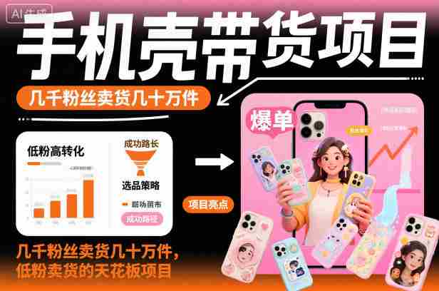 手机壳带货项目，几千粉丝卖货几十万件，短视频低粉卖货的天花板项目-有道网创