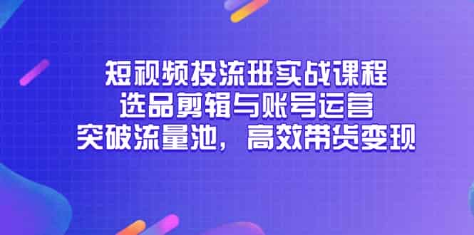 （14868期）短视频投流班实战课程，选品剪辑与账号运营，突破流量池，高效带货变现-有道网创
