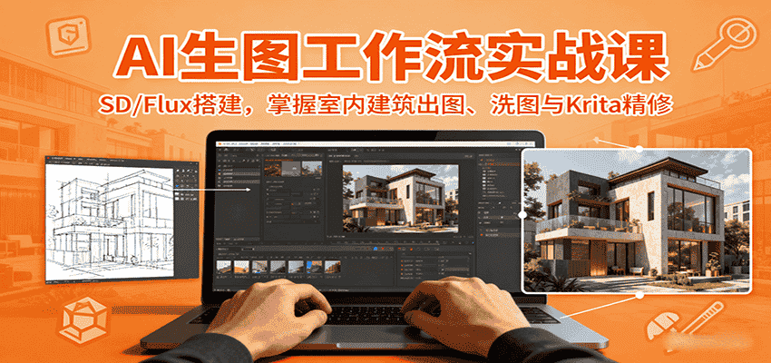 AI生图工作流实战课：SD/Flux搭建，掌握室内建筑出图、洗图与Krita精修-有道网创