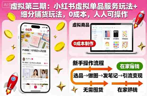虚拟第三期：小红书虚拟单品服务玩法+细分铺货玩法，0成本，人人可操作-有道网创