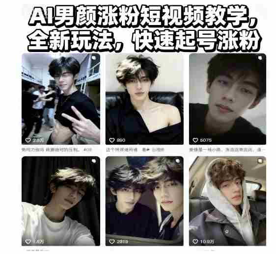 AI男颜涨粉短视频教学，全新玩法，快速起号涨粉-有道网创