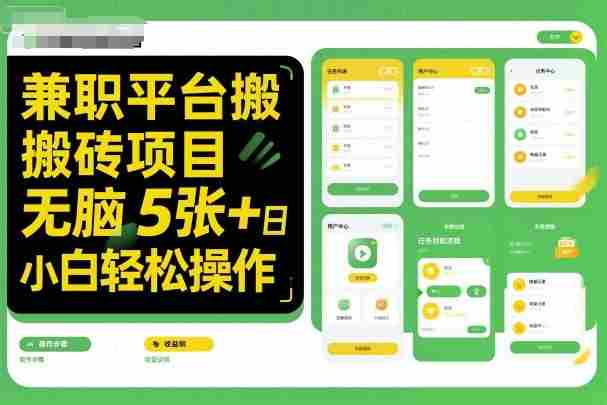 兼职平台搬砖项目无脑操作日入5张＋小白轻松操作-有道网创