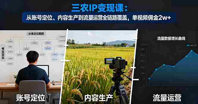 （16229期）三农IP变现课：从账号定位、内容生产到流量运营全链路覆盖，单视频佣金2w+-有道网创