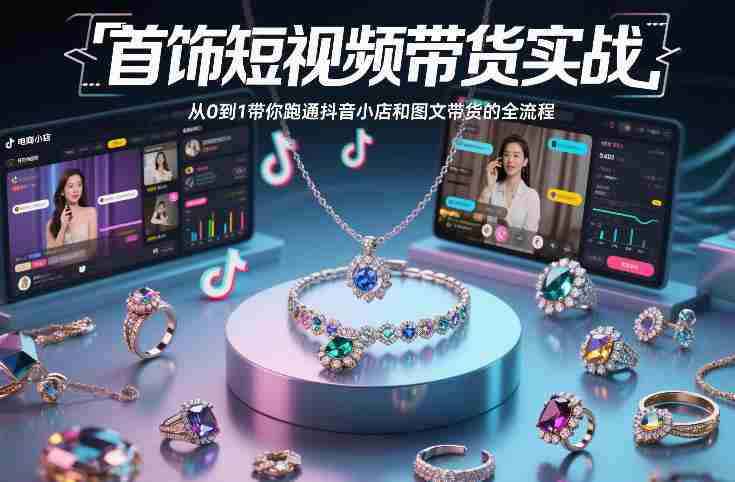 首饰短视频带货实战，从0到1带你跑通抖音小店和图文带货的全流程-有道网创