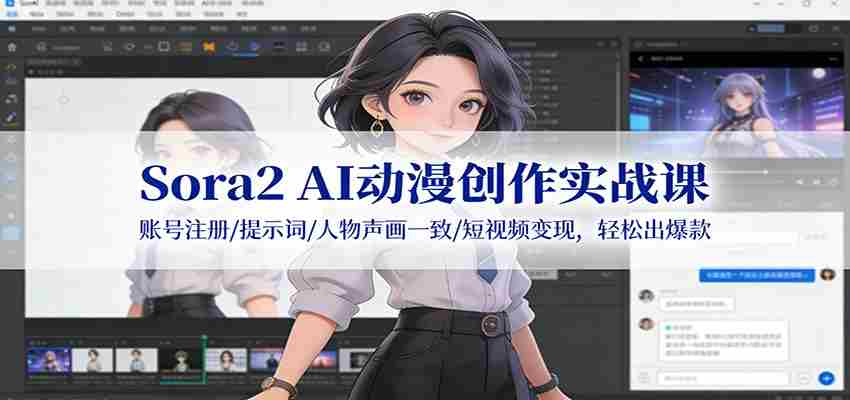 Sora2 AI动漫创作实战课：账号注册/提示词/人物声画一致/短视频变现，轻松出爆款-有道网创