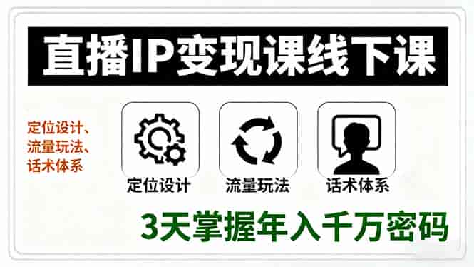 （16065期）直播IP变现课线下课，定位设计、流量玩法、话术体系，3天掌握年入千万密码-有道网创