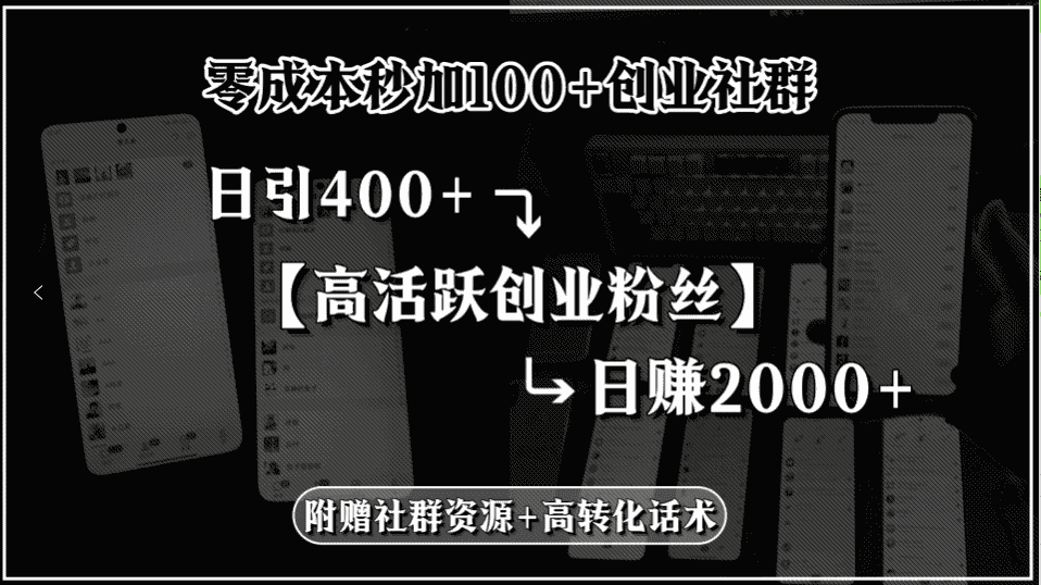 （15456期）零成本秒加100+创业社群，日引400+高活跃创业粉丝，日赚2000+，附赠社…-有道网创