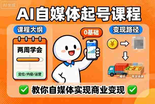 AI自媒体起号课程，0基础小白两周学会，教你自媒体实现商业变现-有道网创