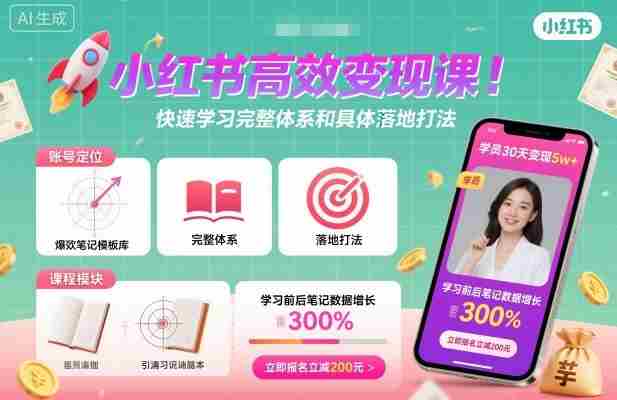 小红书高效变现课,快速学习小红书完整体系和具体落地打法-有道网创