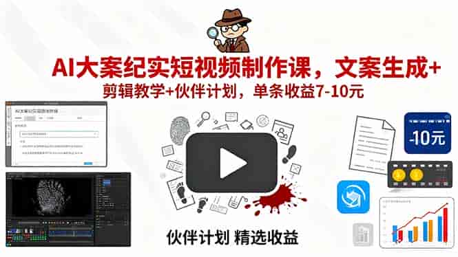 （15992期）AI大案纪实短视频制作课，文案生成+剪辑教学+伙伴计划，单条收益7-10元-有道网创