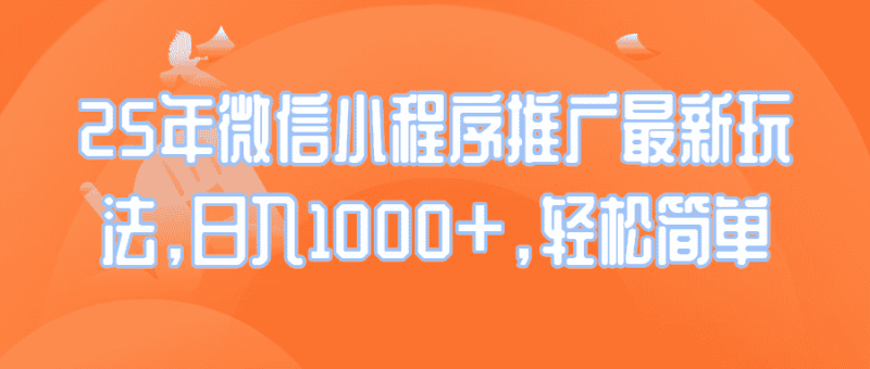 （14032期）25年微信小程序推广最新玩法，日入1000+，轻松简单-有道网创