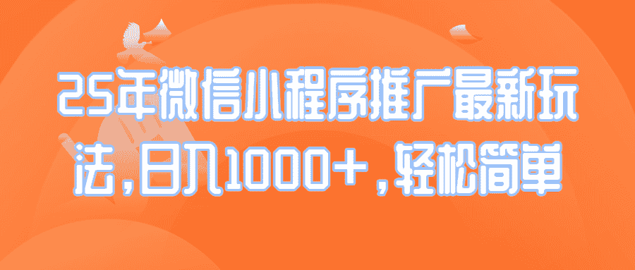 （14032期）25年微信小程序推广最新玩法，日入1000+，轻松简单-有道网创
