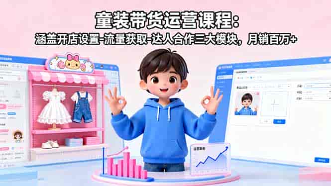 （16081期）童装带货运营课程：涵盖开店设置-流量获取-达人合作三大模块，月销百万+-有道网创