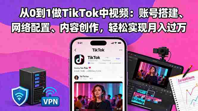 （16461期）从0到1做TikTok中视频：账号搭建、网络配置、内容创作，轻松实现月入过万-有道网创