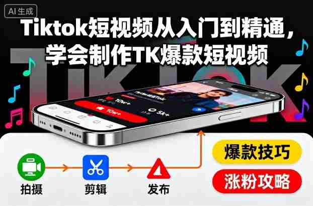 Tiktok短视频从入门到精通，学会制作TK爆款短视频-有道网创