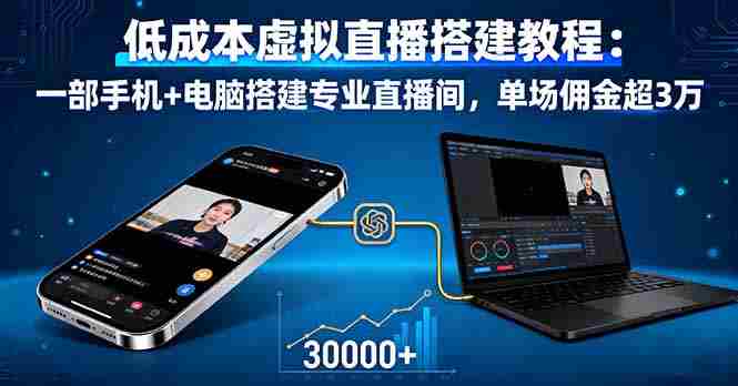 （16156期）低成本虚拟直播搭建教程：一部手机+电脑搭建专业直播间，单场佣金超3万-有道网创