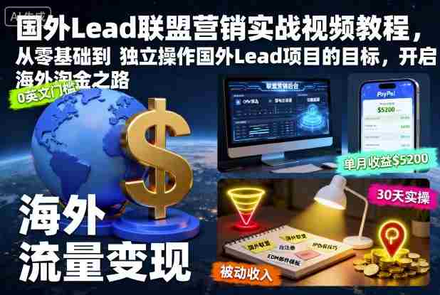 国外Lead联盟营销实战视频教程，从零基础到独立操作国外Lead项目的目标，开启海外淘金之路-有道网创