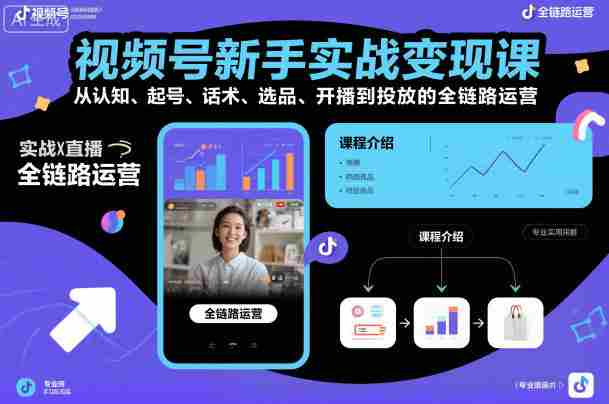 视频号新手实战变现课，从认知、起号、话术、选品、开播到投放的全链路运营-有道网创