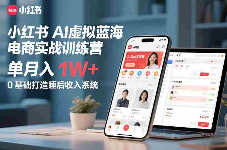 小红书AI虚拟蓝海电商实战训练营,单月入1W+,0基础打造睡后收入系统-有道网创