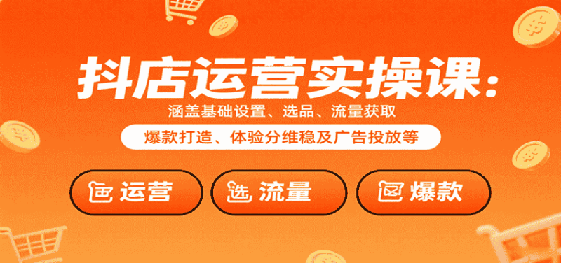 抖店运营实操课：涵盖基础设置、选品、流量获取、爆款打造、体验分维稳及广告投放等-有道网创