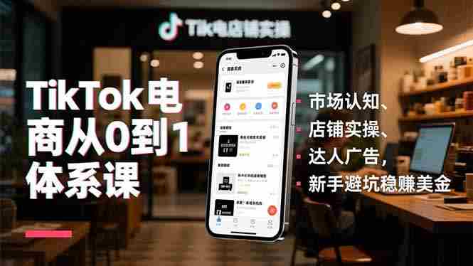 （16818期）TikTok电商从0到1体系课，市场认知、店铺实操、达人广告，新手避坑稳赚美金-有道网创
