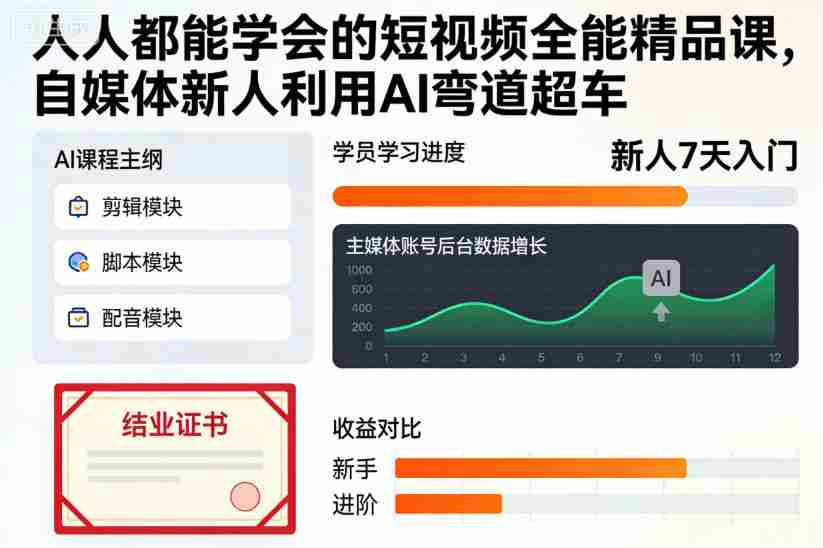 人人都能学会的短视频全能精品课，自媒体新人利用AI弯道超车-有道网创