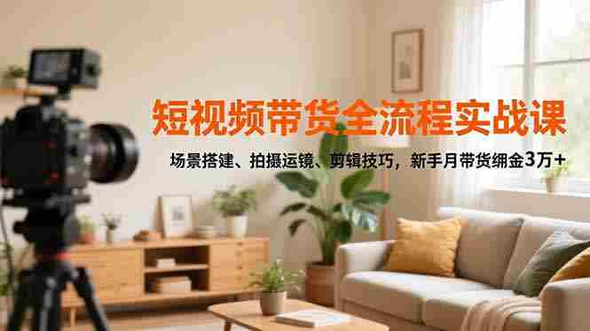 （16679期）短视频带货全流程实战课，场景搭建、拍摄运镜、剪辑技巧，新手月带货佣金3万+-有道网创