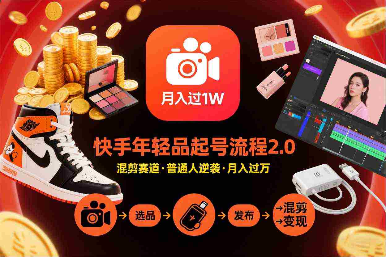 快手短视频带货年轻品起号流程2.0，快手年轻品混剪赛道，普通人也能月入过1W-有道网创
