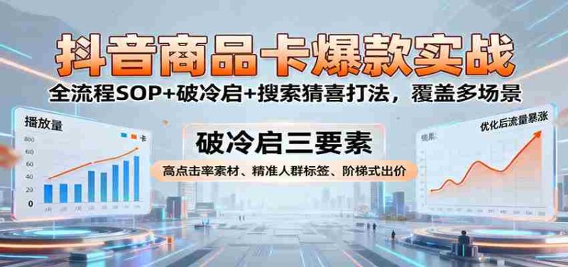 抖音商品卡爆款实战：全流程SOP+破冷启+搜索猜喜打法，覆盖多场景-有道网创