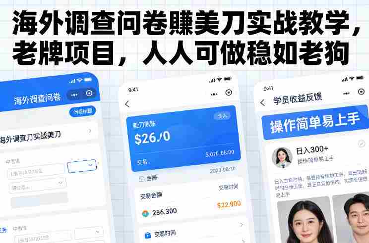 海外调查问卷賺美刀实战教学，老牌项目，人人可做稳如老狗-有道网创