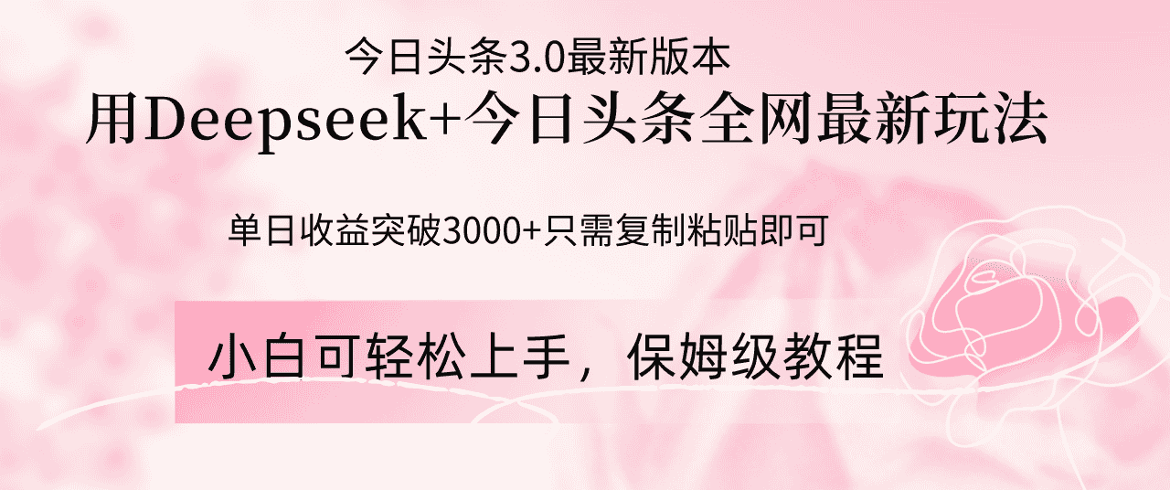 （14452期）Deepseek结合今日头条全网最新玩法，单日收益突破3000+，只需要简单的…-有道网创